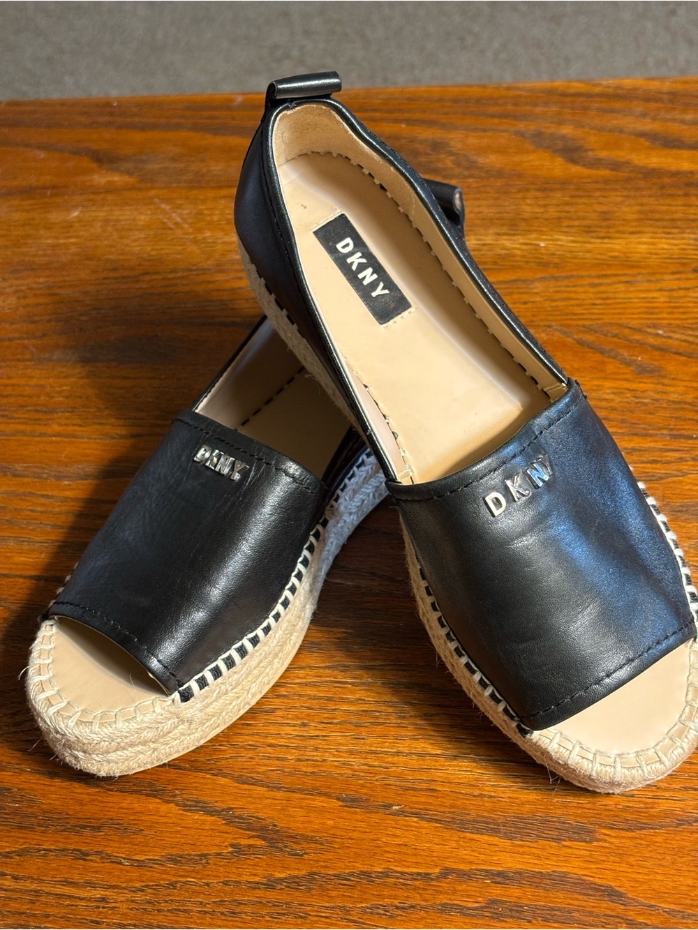 DKNY Leather Peep Toe Espadrilles. 1 1/2 inch wedge. Woman’s size 7.5